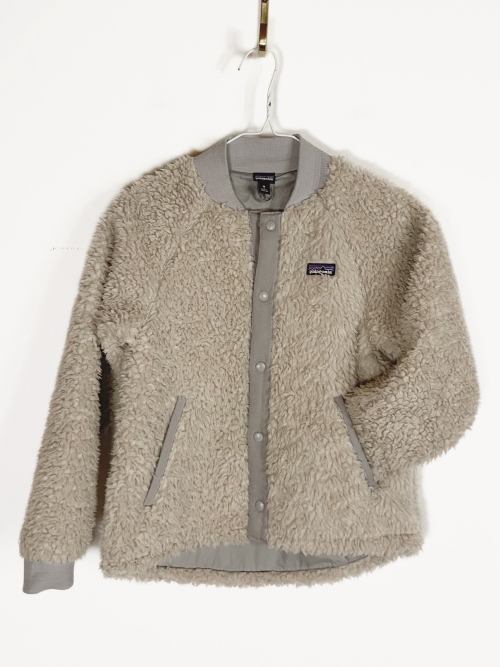 Patagonia Kids Retro X Bomber Jacket Cream Gray Fleece Jacket Kids size M (10)